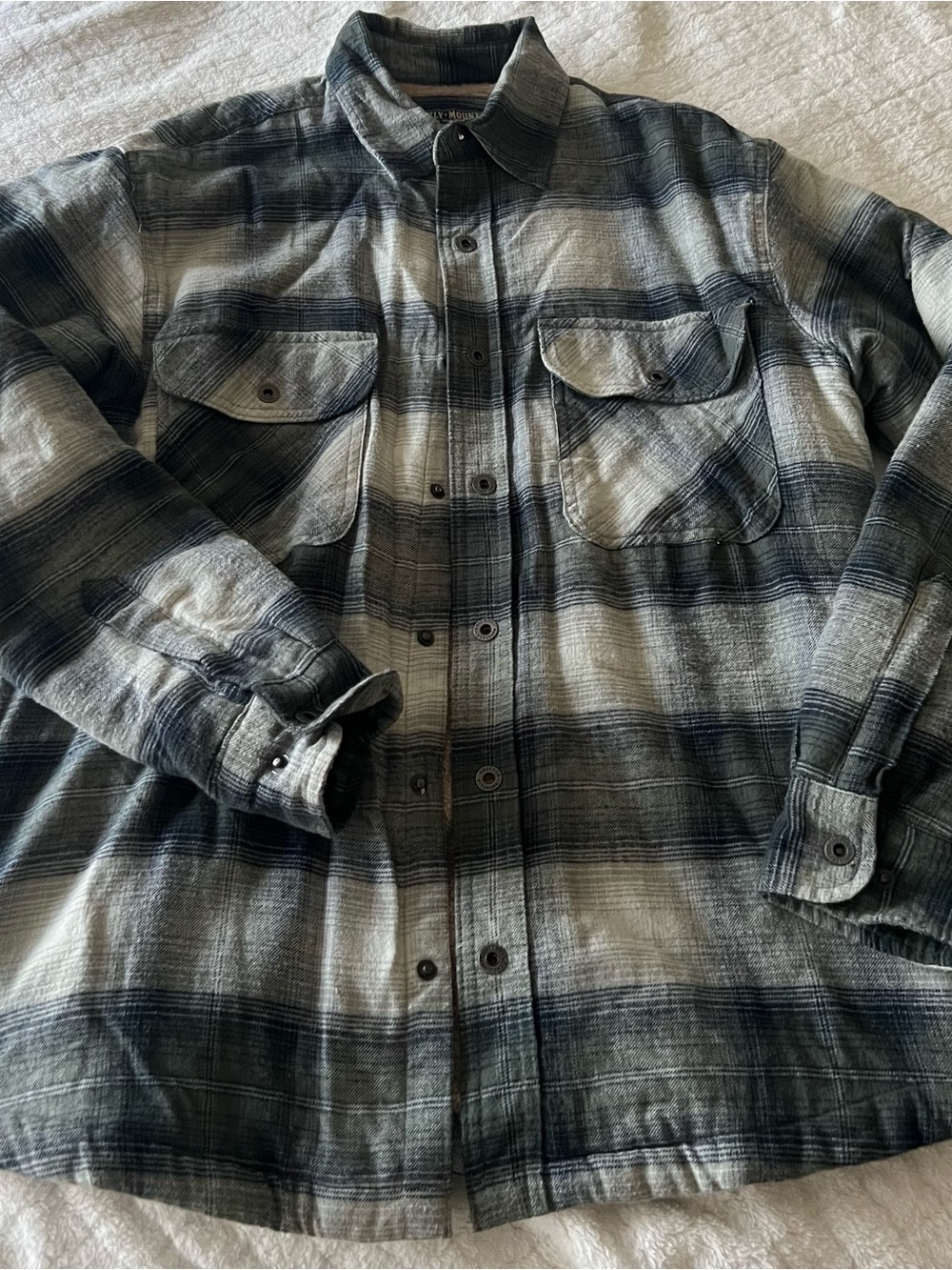Men's Grizzly Mountain Blue Green Gray Plaid Flannel Jacket